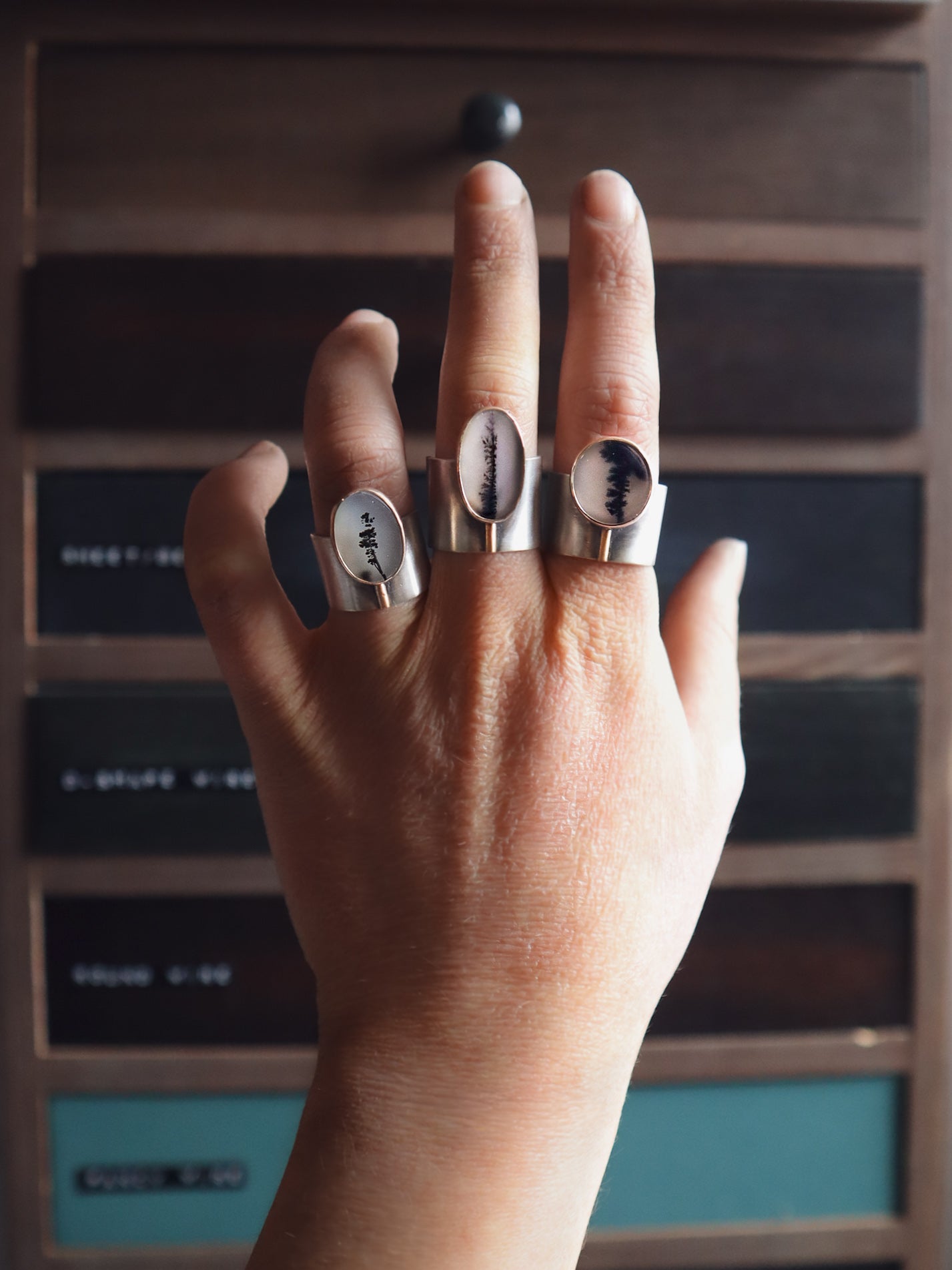 Komorebi Ring - Dendritic Agate + Gold - S / 9