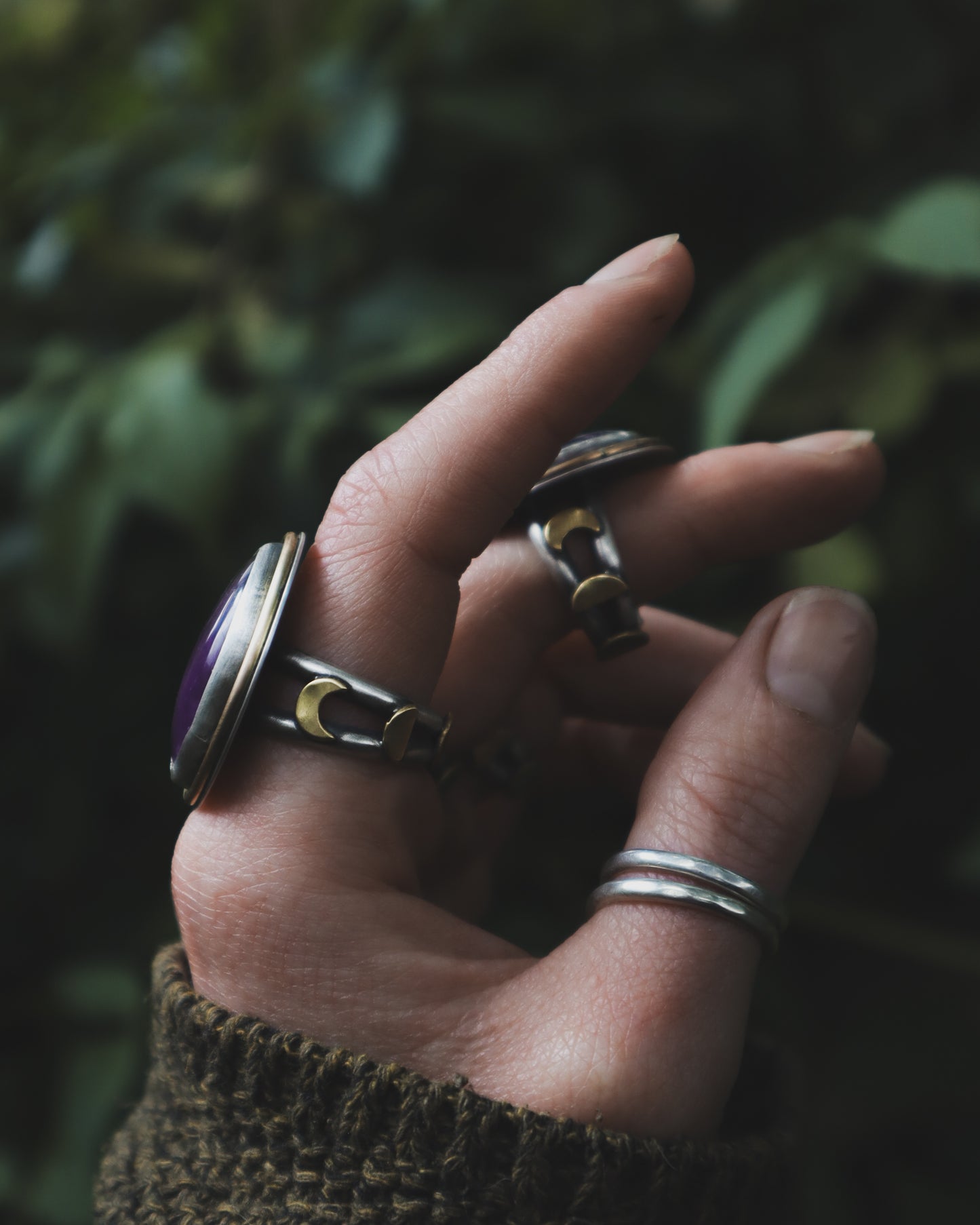 Moon Phases Ring - Amethyst - Size R / 8.75