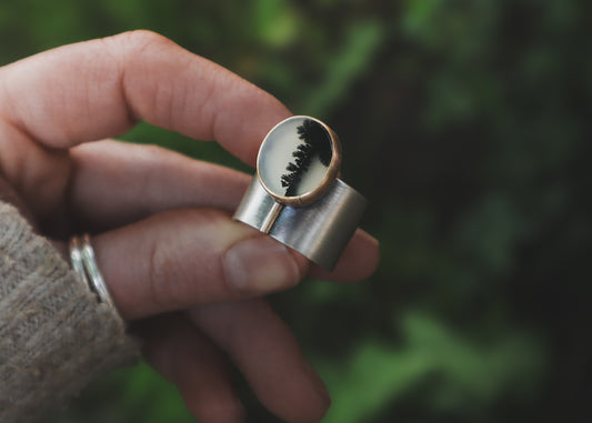 Komorebi Ring - Dendritic Agate + Gold - S / 9