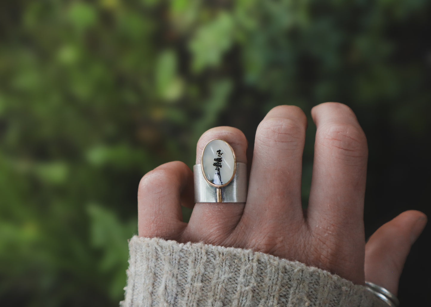 Komorebi Ring - Dendritic Agate + Gold - M 1/2 / 6.25