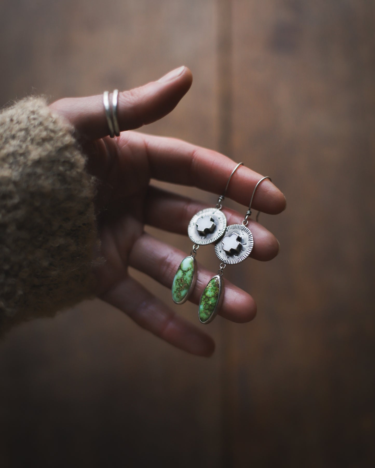 Earth & Ether Earrings - Mother of Pearl & Verde Valley