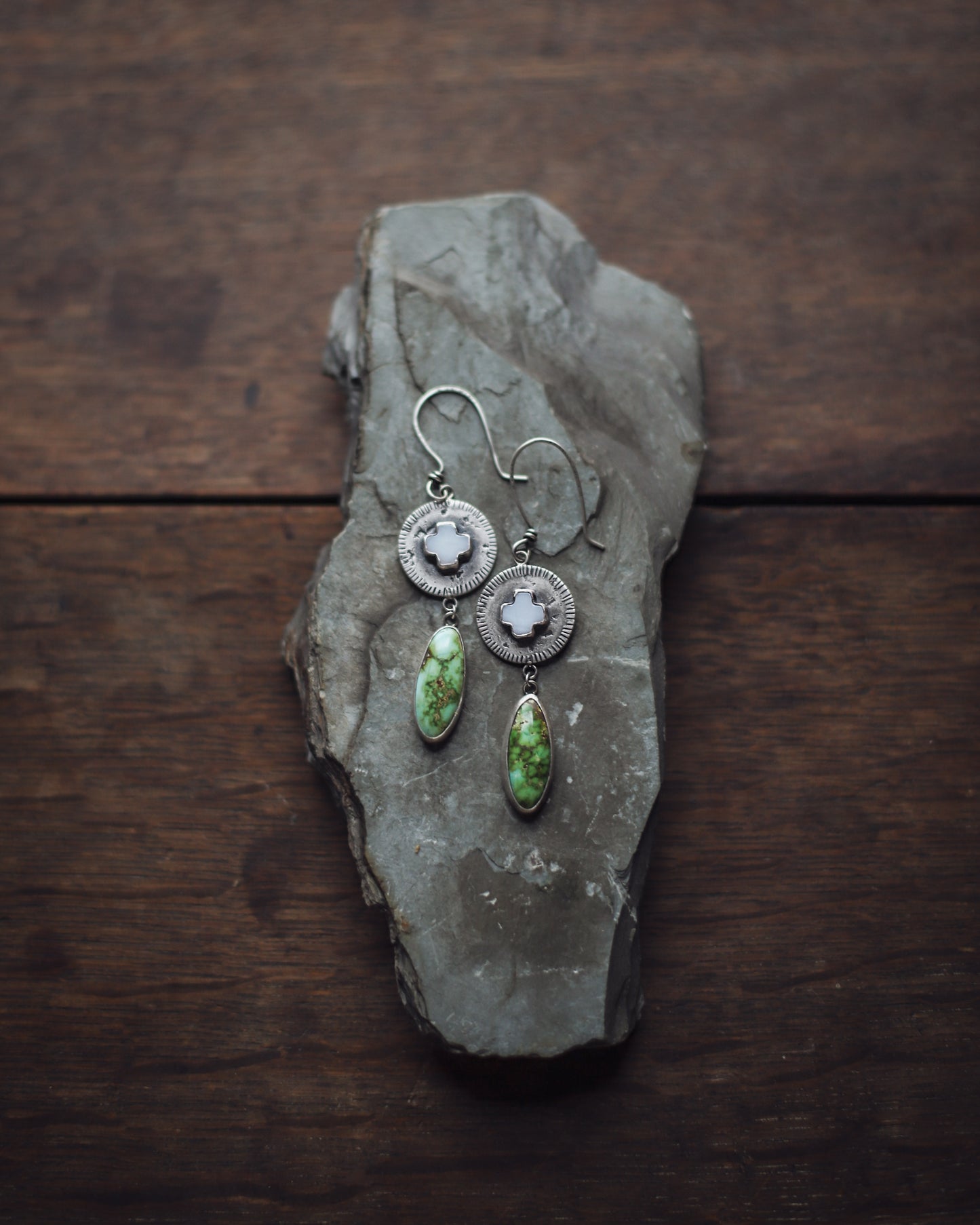 Earth & Ether Earrings - Mother of Pearl & Verde Valley