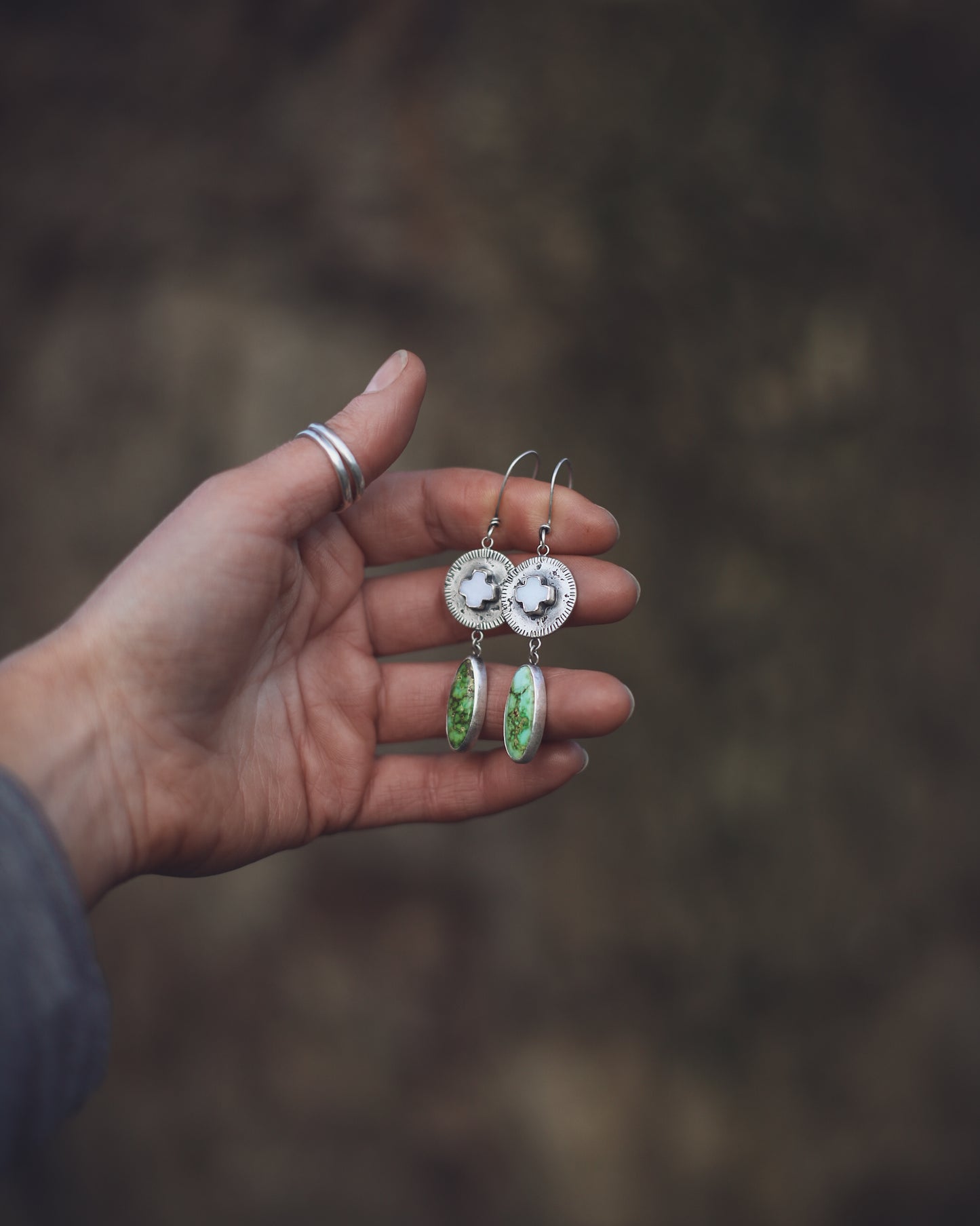 Earth & Ether Earrings - Mother of Pearl & Verde Valley