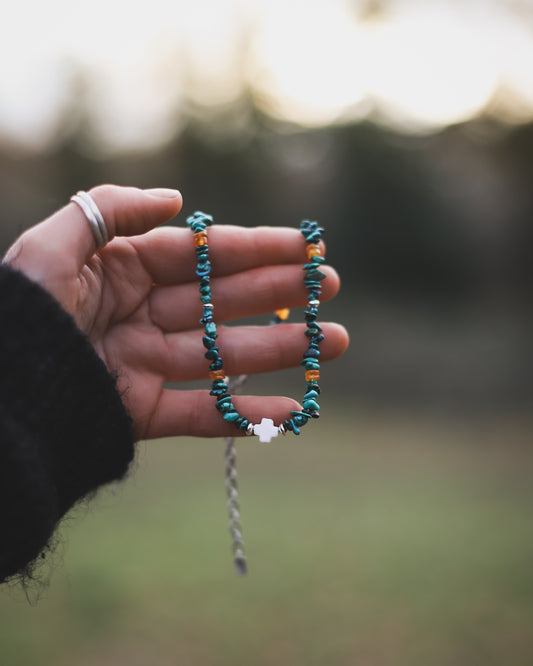 Cairn Cross Choker - Turquoise, Carnelian & Mother of Pearl