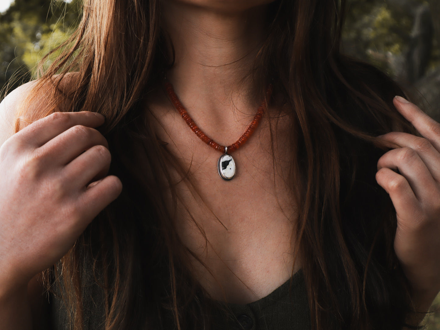 Hopi Necklace - White Buffalo + Carnelian