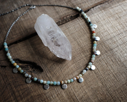 Amazonite Coin Charm Choker