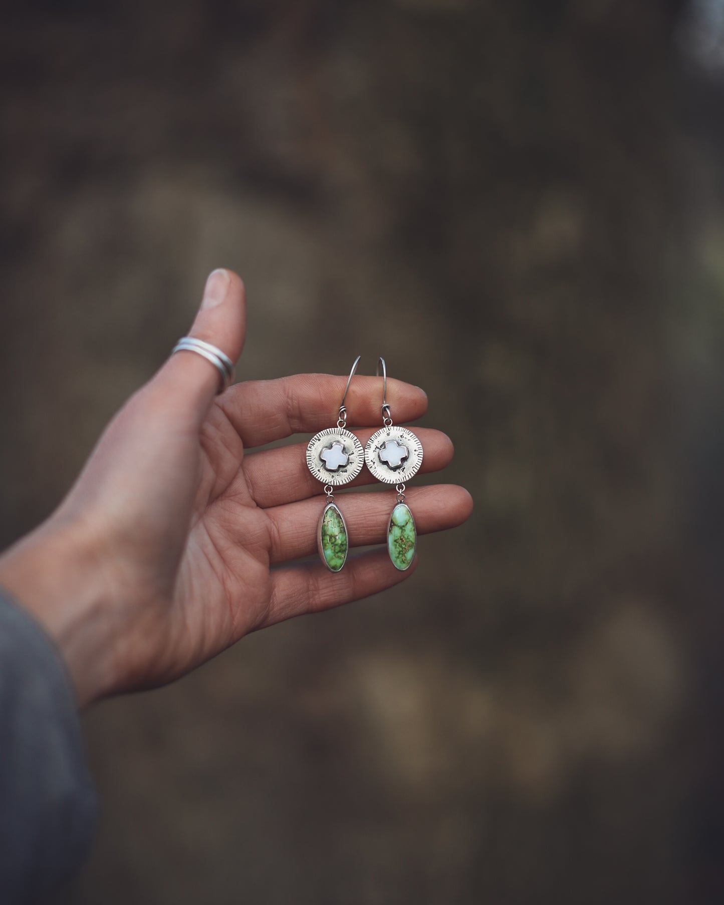 Earth & Ether Earrings - Mother of Pearl & Verde Valley