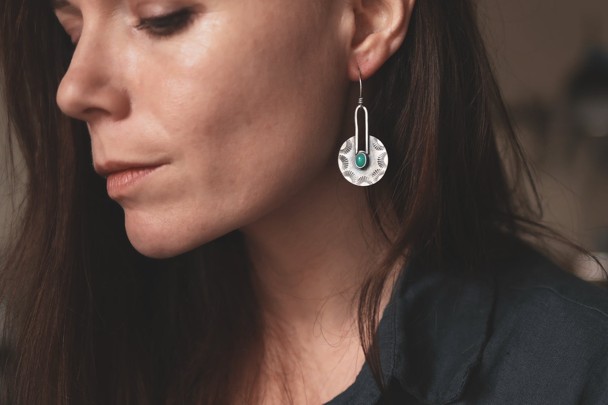 Sunray Portal Earrings - Chalcedony