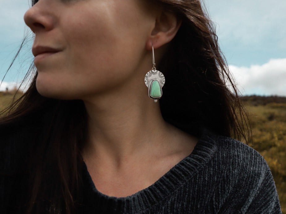 Variscite Stamped Disc Earrings