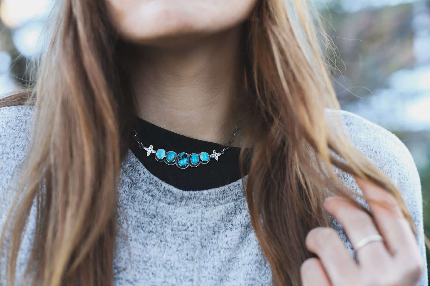 Ombre Multistone Choker - Mixed Sky Blue Turquoise