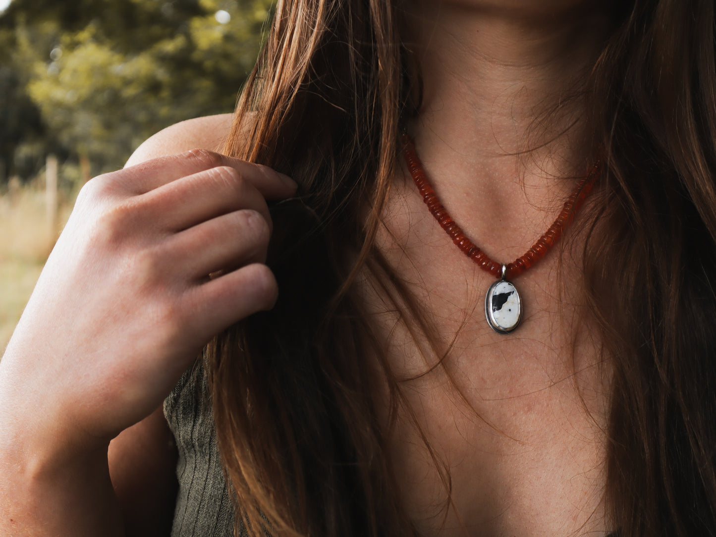 Hopi Necklace - White Buffalo + Carnelian