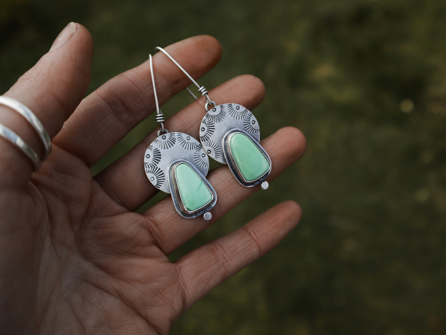 Variscite Stamped Disc Earrings