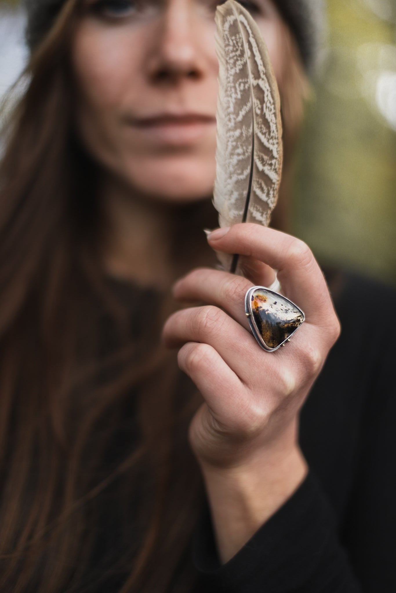 Smoke & Dust Ring - Montana Agate - P / 7.75