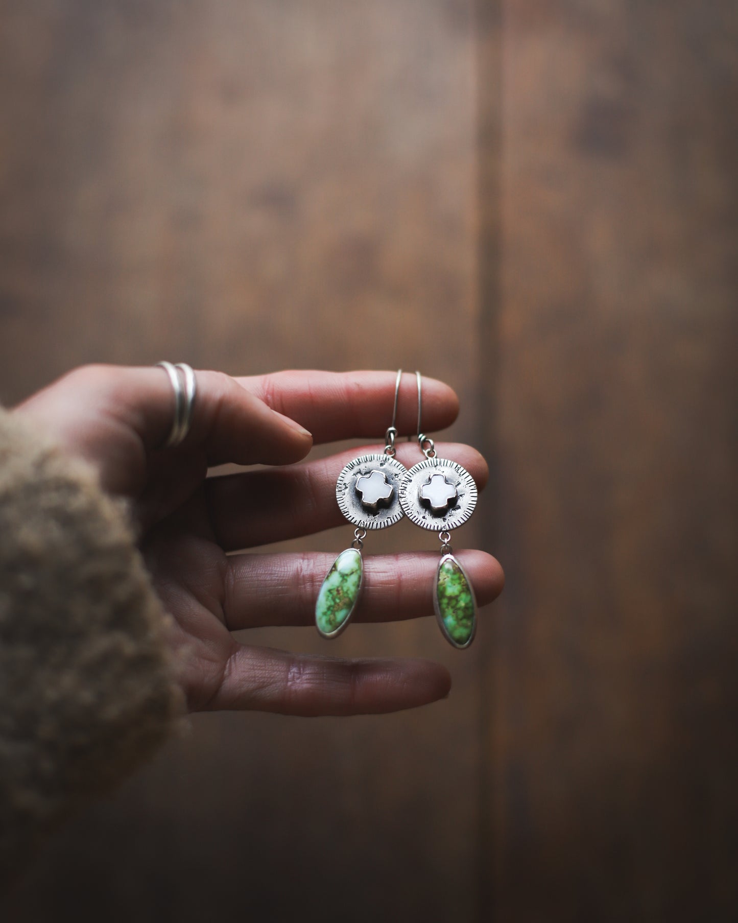 Earth & Ether Earrings - Mother of Pearl & Verde Valley