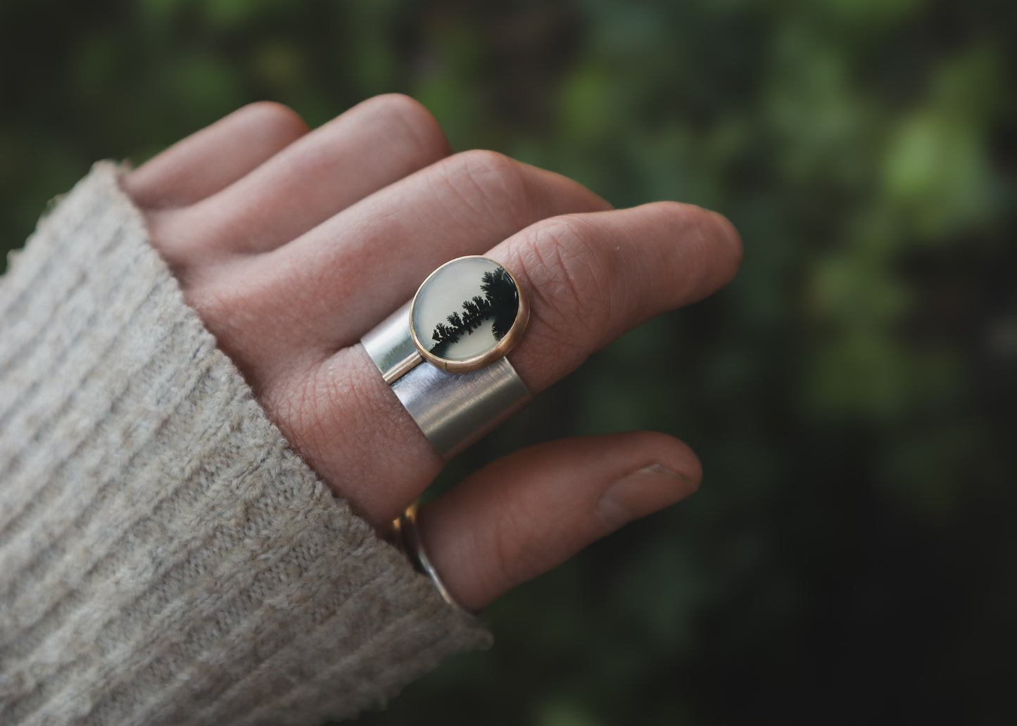 Komorebi Ring - Dendritic Agate + Gold - S / 9