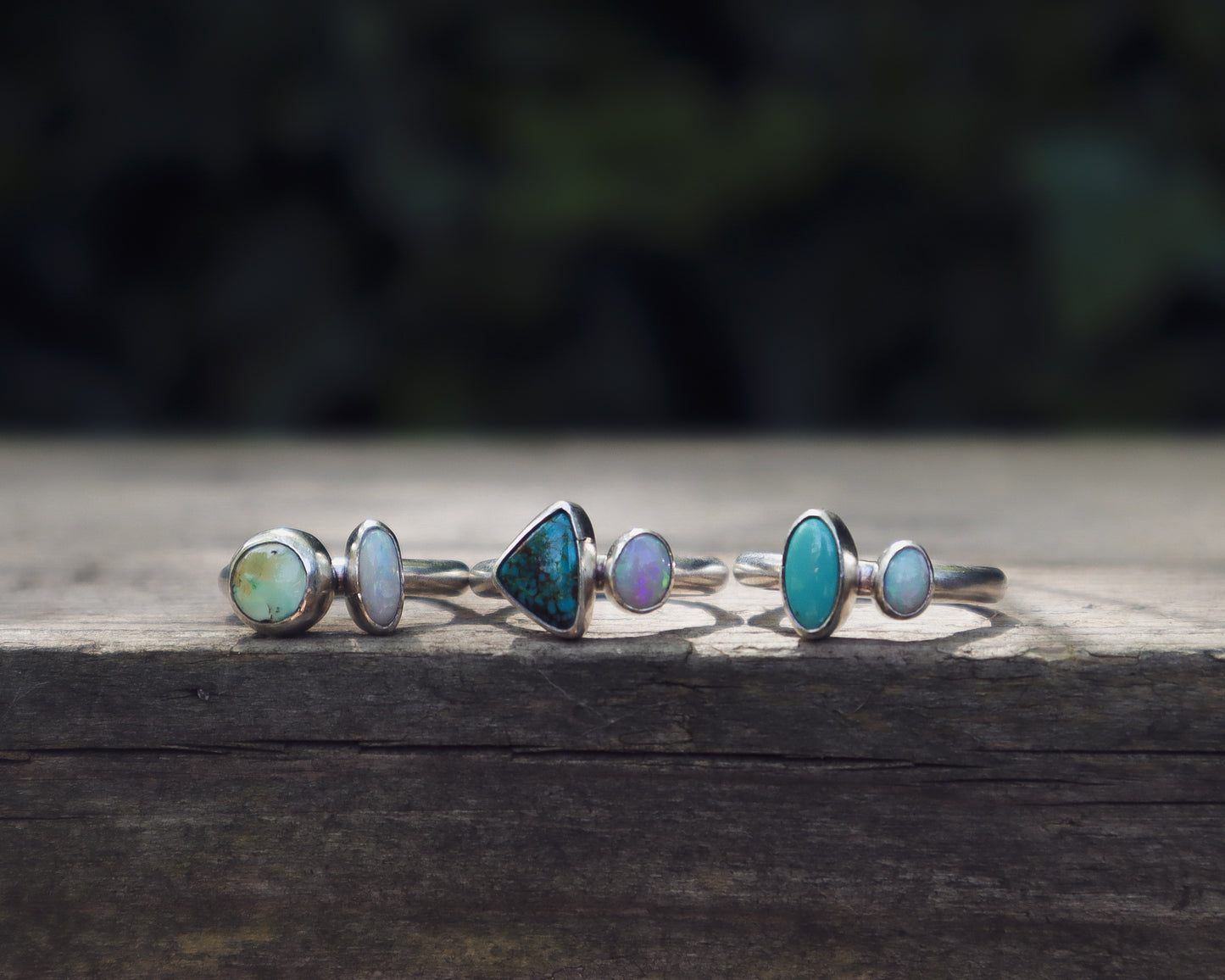 Dual Stone Ring - Lightning Ridge Opal & Turquoise - Size M | 6.25