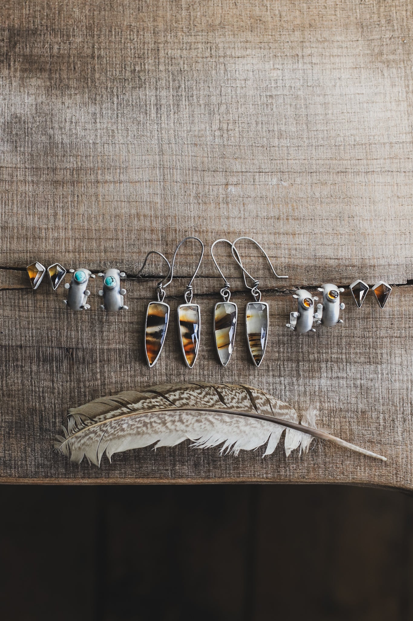 Smoke & Dust Drop Earrings - Montana Agate