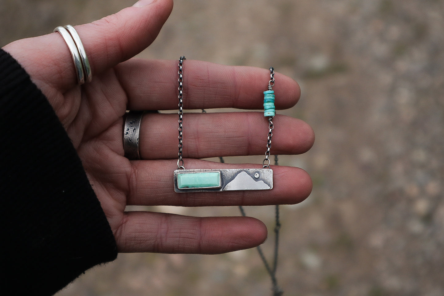 Mountain Seeker Bar Necklace #2 - Broken Arrow Variscite