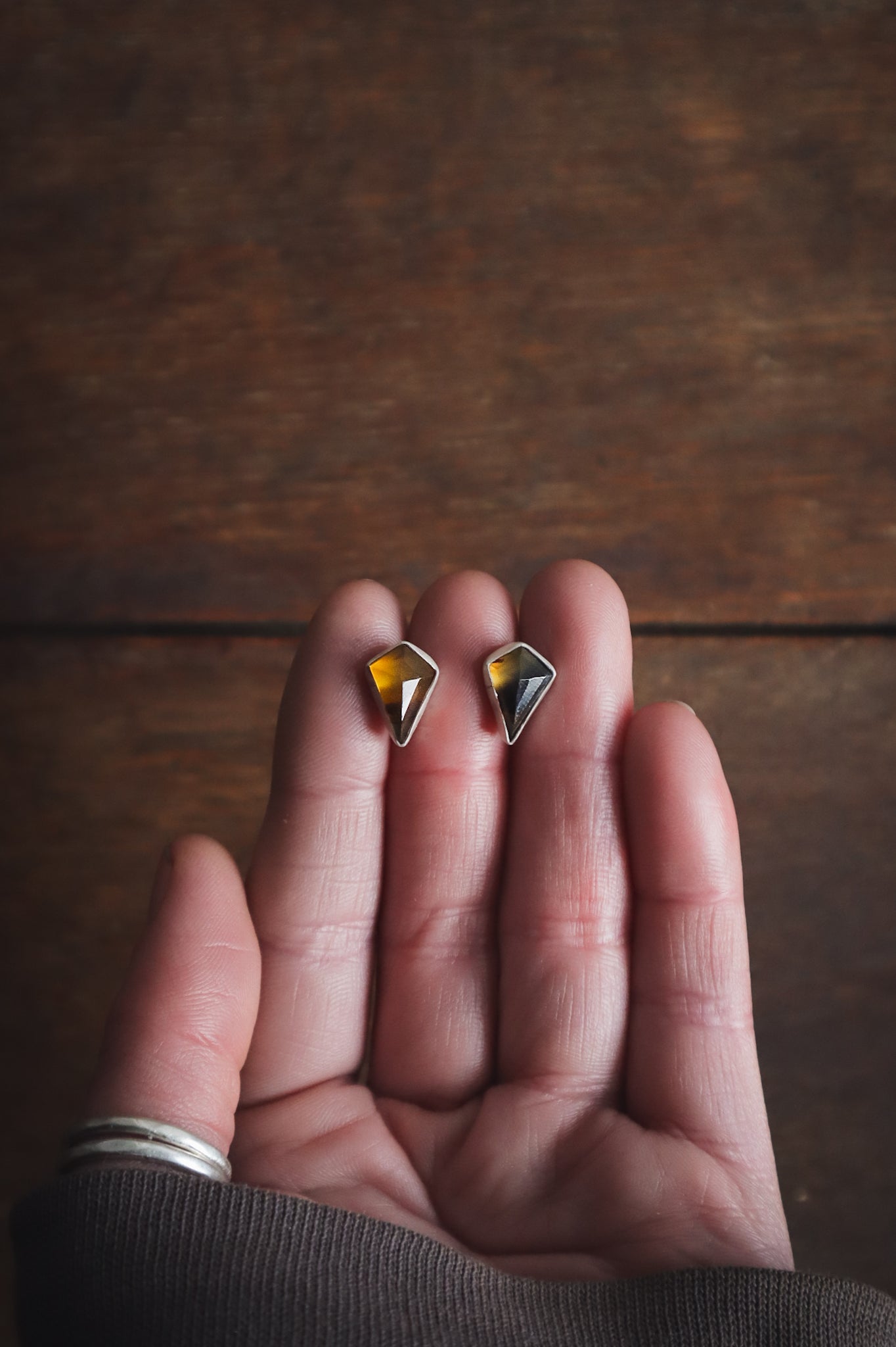 Smoke & Dust Post Earrings - Montana Agate