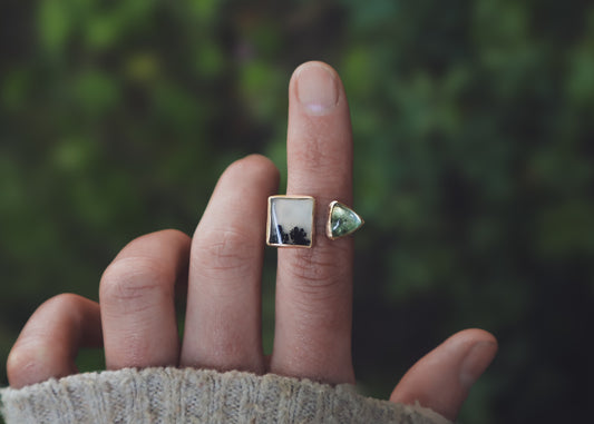 Komorebi Ring - Dendritic Agate, Green Amethyst + Gold - L 1/2-N 1/2 / 5.75-6.75