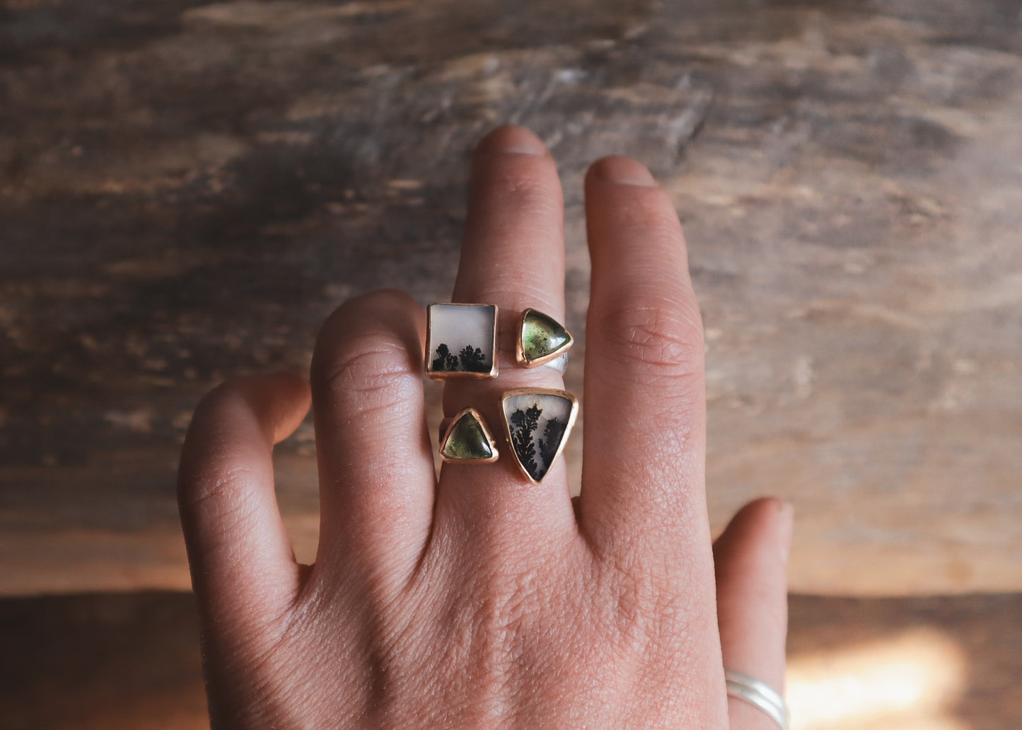 Komorebi Ring - Dendritic Agate, Green Amethyst + Gold - P-R / 7.5-8.5
