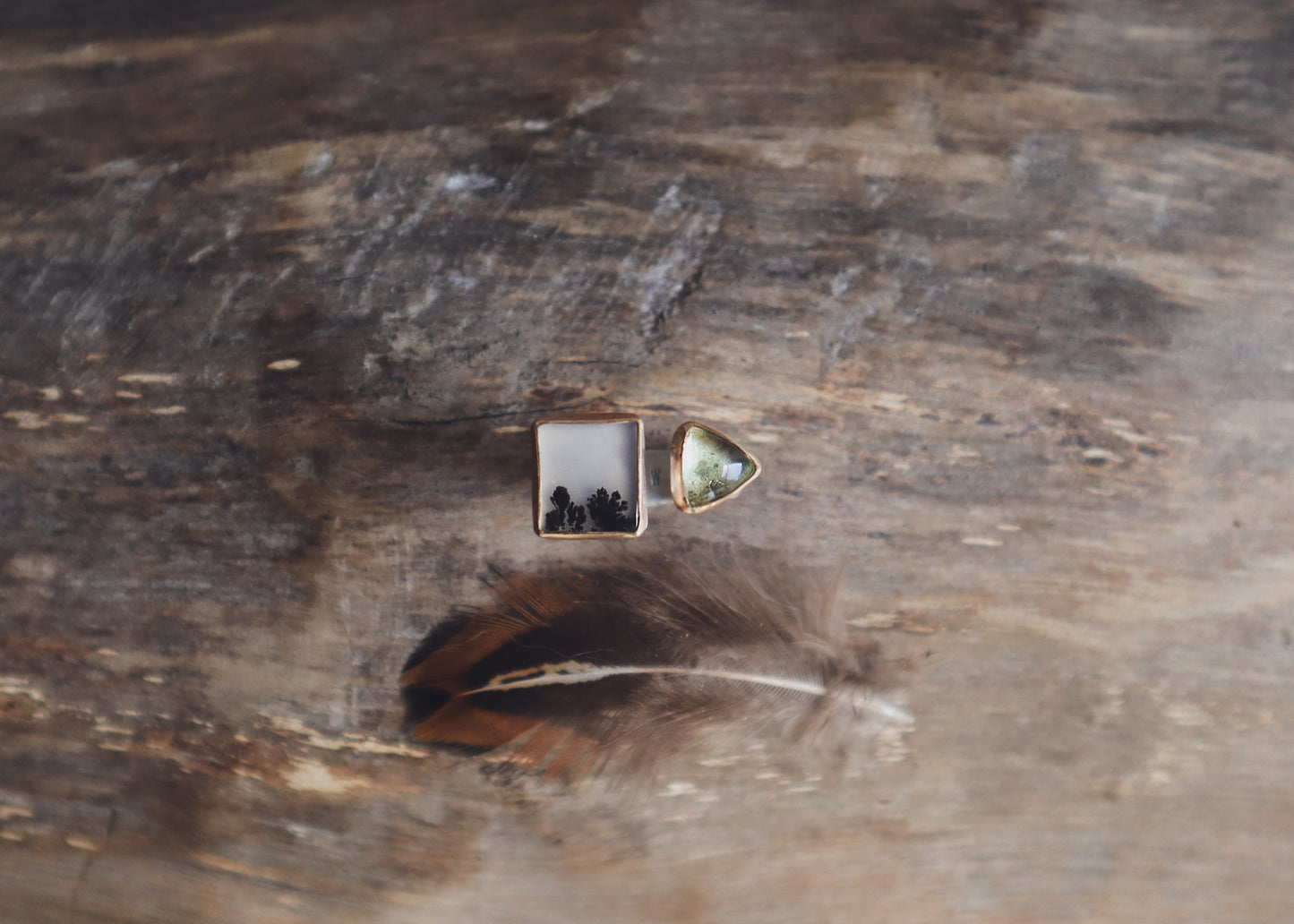 Komorebi Ring - Dendritic Agate, Green Amethyst + Gold - L 1/2-N 1/2 / 5.75-6.75