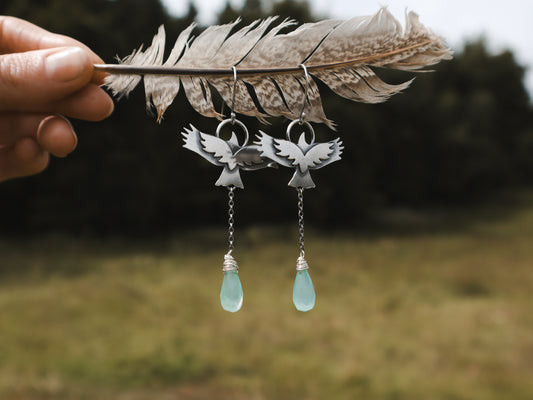 Birds of Prey Earrings - Blue Chalcedony