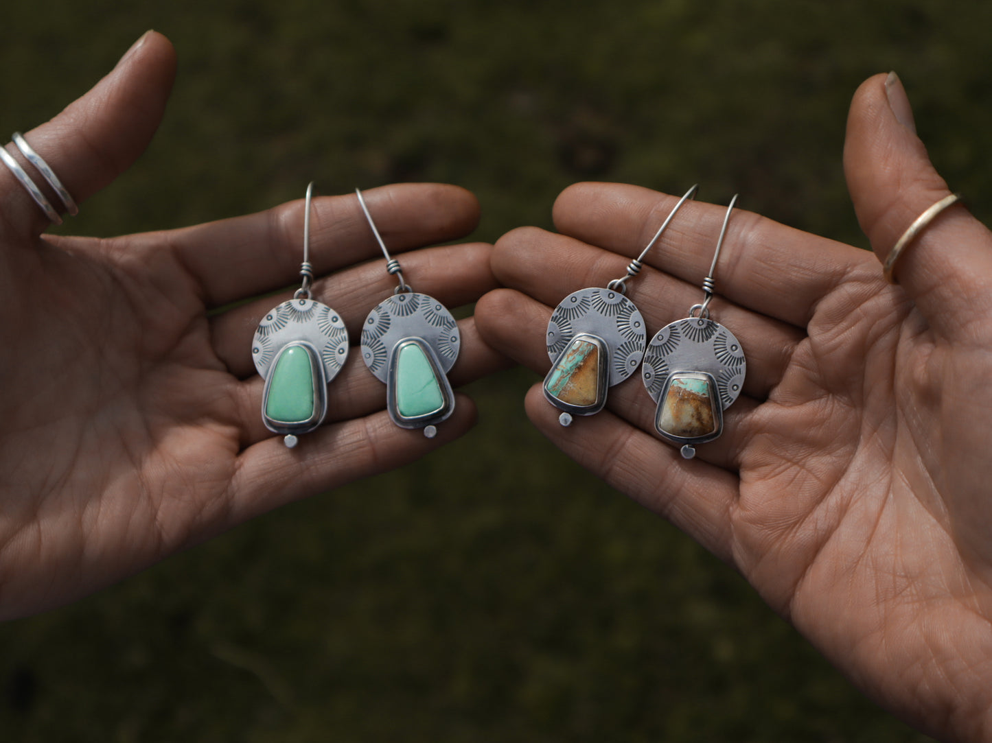 Variscite Stamped Disc Earrings