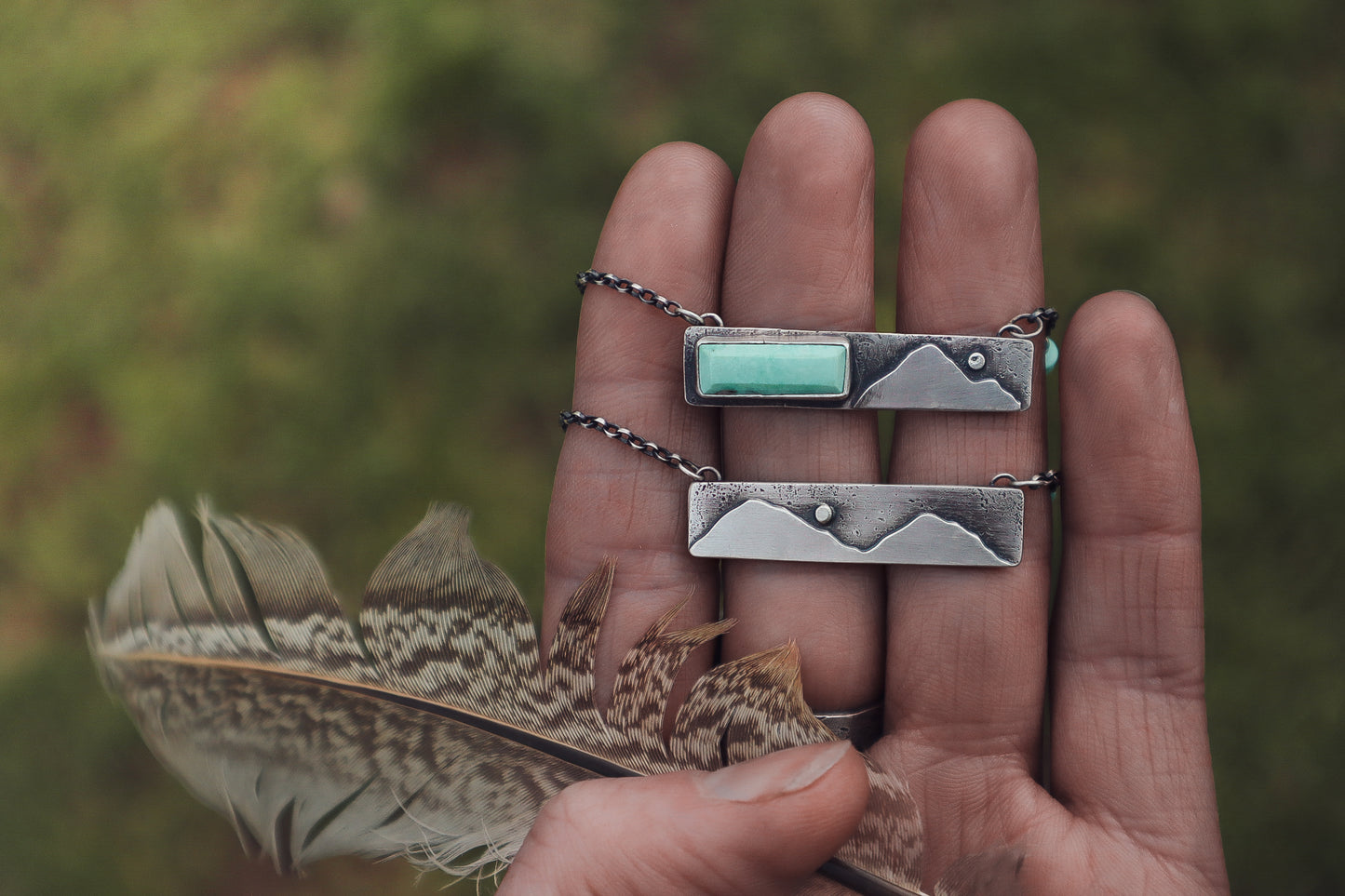 Mountain Seeker Bar Necklace #2 - Broken Arrow Variscite