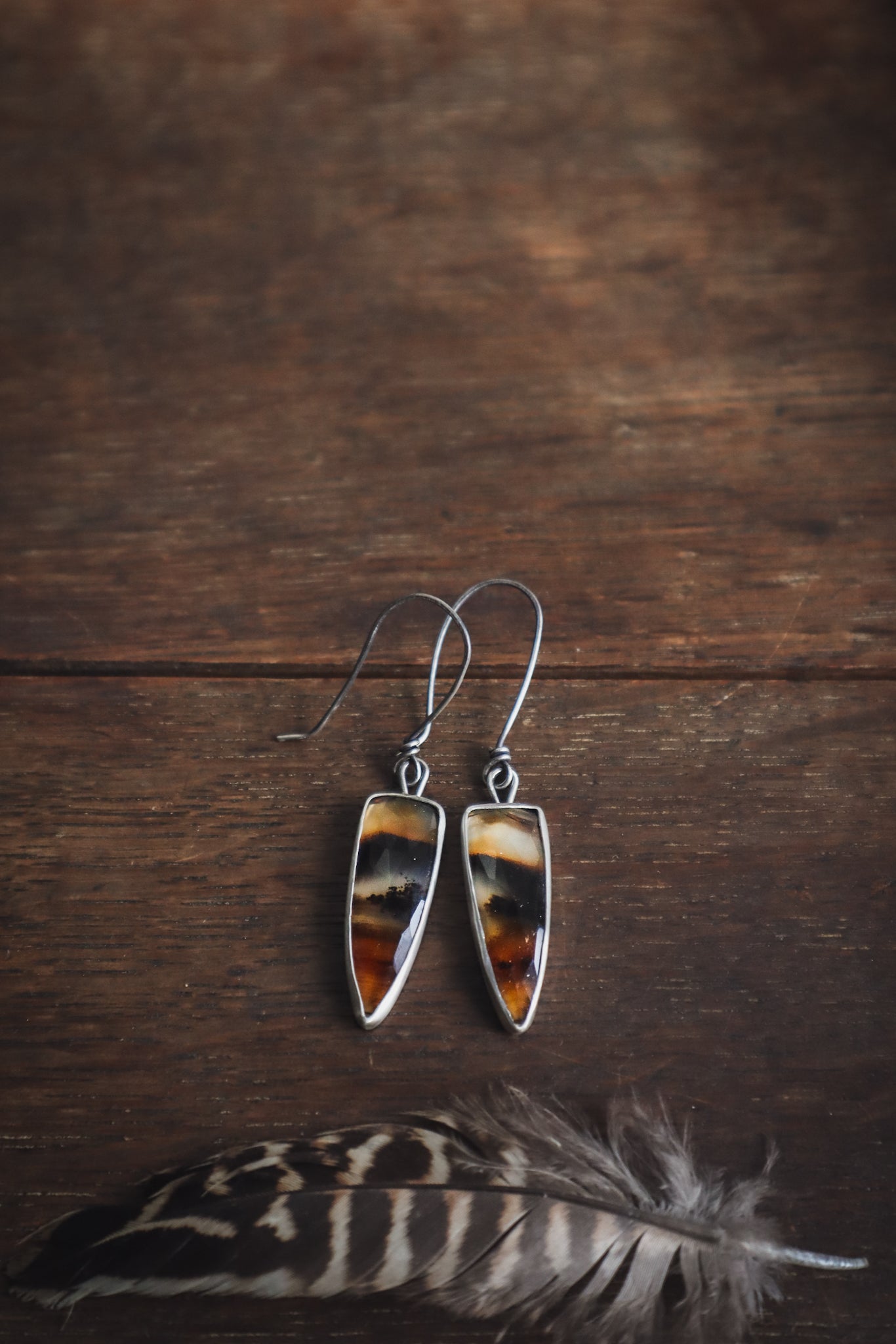 Smoke & Dust Drop Earrings - Montana Agate