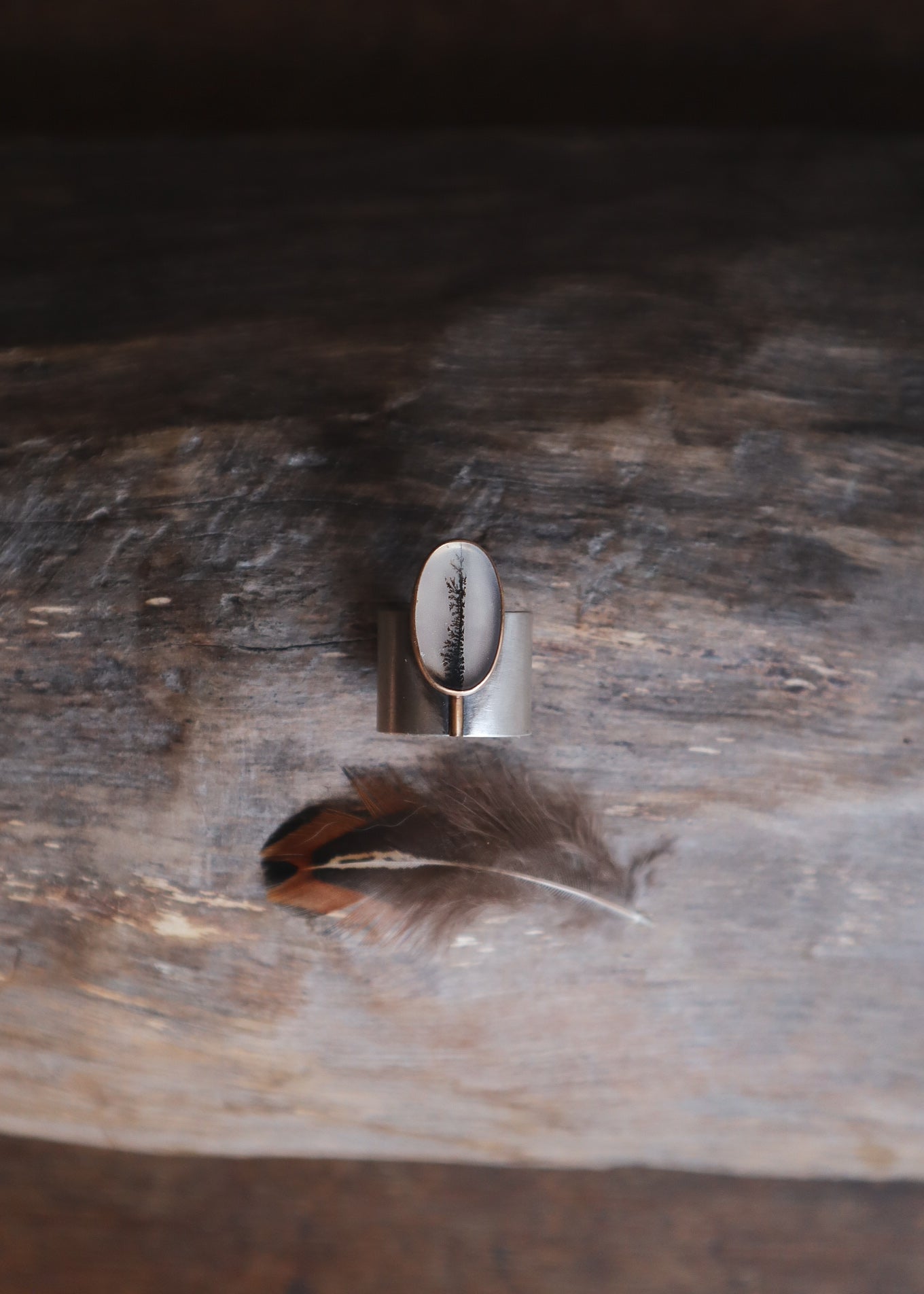 Komorebi Ring - Dendritic Agate + Gold - Q / 8